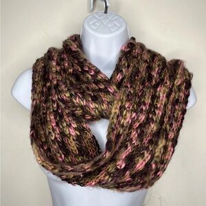 Chunky Knit Infinity Scarf - Pink and Brown